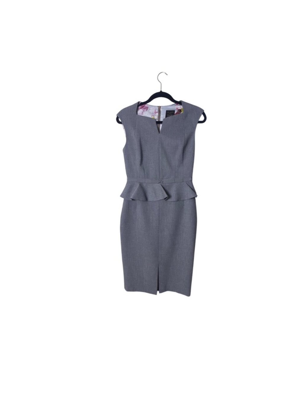 Ted Baker London Gray Sleeveless Peplum Sheath Dress Size 1 Tailored Fit